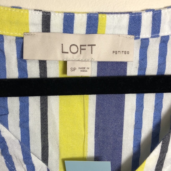 LOFT Striped Flutter Dress Blue Yellow Size SP - Picture 4 of 9